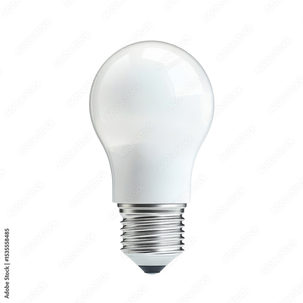 Poster modern light bulb with smooth, white surface and metallic base, ideal for illuminating spaces and en