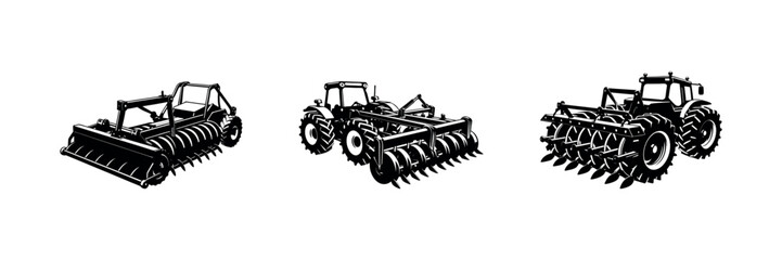 Vintage Farming retro Tractor Vector Agricultural Machinery Silhouette for Field Work design set and bundle 
