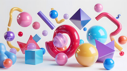 Colorful Abstract Geometric Shapes Floating on White Background for Creative Design