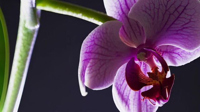 Orchid blooming in dramatic lighting