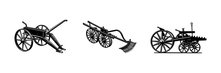 Fototapeta premium Vintage Farming retro Tractor Vector Agricultural Machinery Silhouette for Field Work design set and bundle 