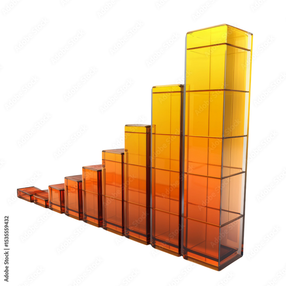 Aufkleber 3D orange and yellow bar graph representing growth and progress in data visualization. This vibrant design symbolizes success and increasing performance in business