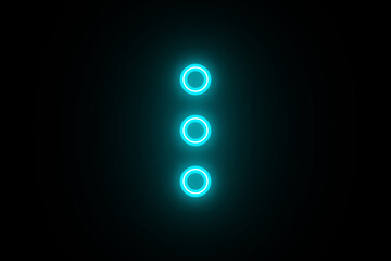 Neon see more detail icon on black background. Bright more details button. Push to get more icon dots symbol. Three points in circle with filled, thin line. Bright More icon. More button icon