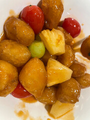 sweet-and-sour pork in the plate