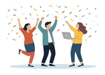 Celebrating Success: Happy Colleagues Celebrate with Confetti