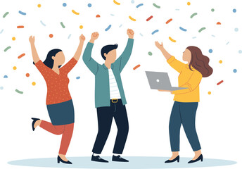 Obraz premium Celebrating Success: Happy Colleagues Celebrate with Confetti