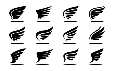 Sixteen Minimalist Black and White Wing Designs A Collection of Elegant Vector Graphics