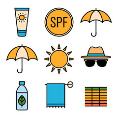 Nine Essential Summer Sun Protection Icons A Vector Illustration