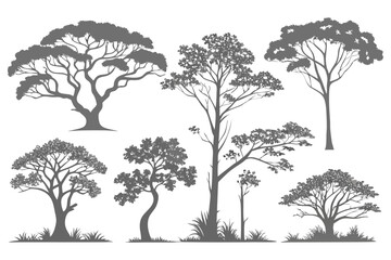 "Silhouettes of Trees: Nature-Inspired Vector Set"