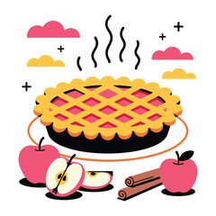 Apple Pie with Steam Flat Vector Art