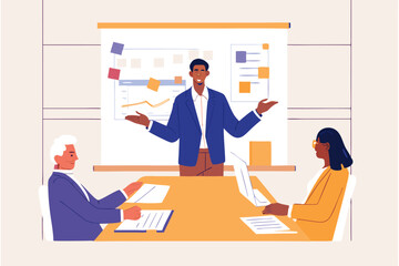 "Team Briefing: Business Presentation in Office Meeting"