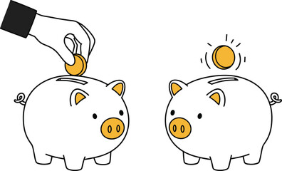 Piggy Bank Savings – Coin, Deposit – Money Saving Icon, Hand Inserting Coin – Financial Growth Concept, Budget and Investment Illustration

