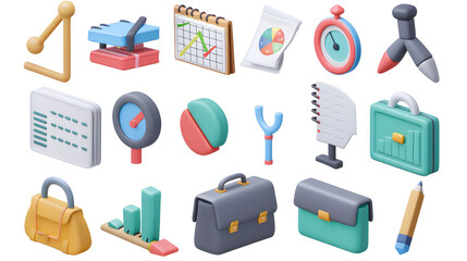 Stylized Business Icons Set, Finance, Management and Organization Concept