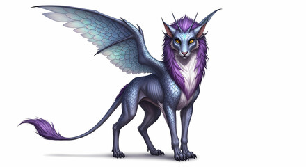 Fototapeta premium Majestic Griffin: Fantasy Creature Art - Purple & Blue Winged Lion