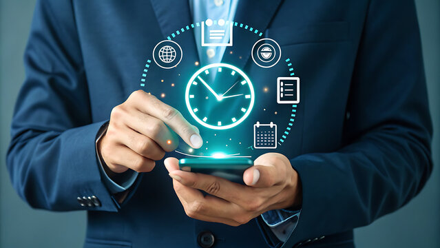Businessman using a smartphone to manage his time and schedule