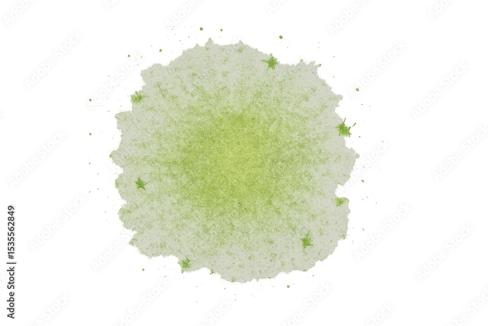 Poster green powder exploding and creating a stain, isolated on transparent background, ideal for overlays