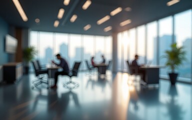Modern workspace captured in soft blur to evoke clarity, openness, and design-driven architecture in a high-tech business world. High quality