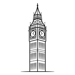 Big Ben London Landmark Icon, Vector, Illustration, Icon, Outline, Line Art, Silhouette, Logo, White Background.