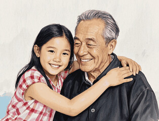 Heart's Bloom Daughter hugs her father isolated watercolor vector illustration svg