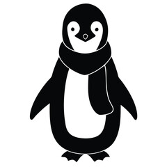 Fototapeta premium Penguin wearing scarf vector silhouette graphic illustration clipart