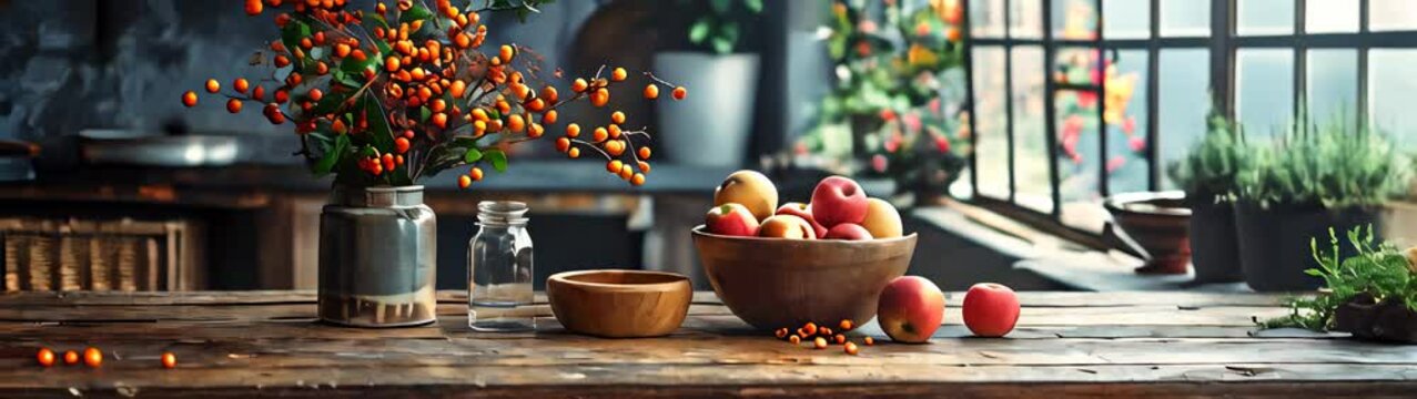 Apples and oranges in a bowl on a table food background