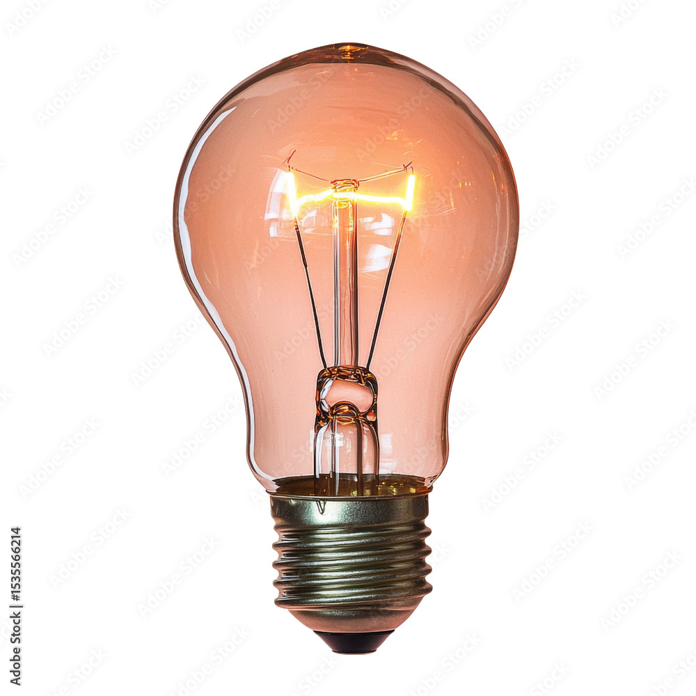 Poster vintage light bulb with warm glow, showcasing its filament design and glass structure, perfect for a