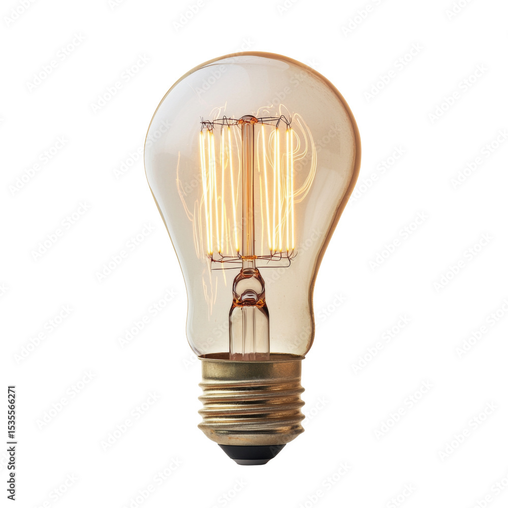Poster vintage light bulb with glowing filament, showcasing classic design and warm illumination, perfect f