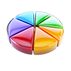 Fototapeta premium Colorful pie chart segments arranged in circular shape, showcasing vibrant colors like red, blue, green, yellow, and purple. This represents data visualization and analysis
