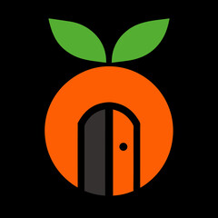 Creative Home Orange Fruit Door Logo Vector.