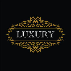 Luxury Vintage Ornamental Frame with Gold Decoration on Black Background