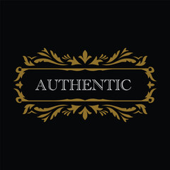 Luxury Retro Badge with Golden Victorian Floral Ornament on Black