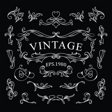 Vintage western hand drawn elements frame label blackboard banner vector illustration