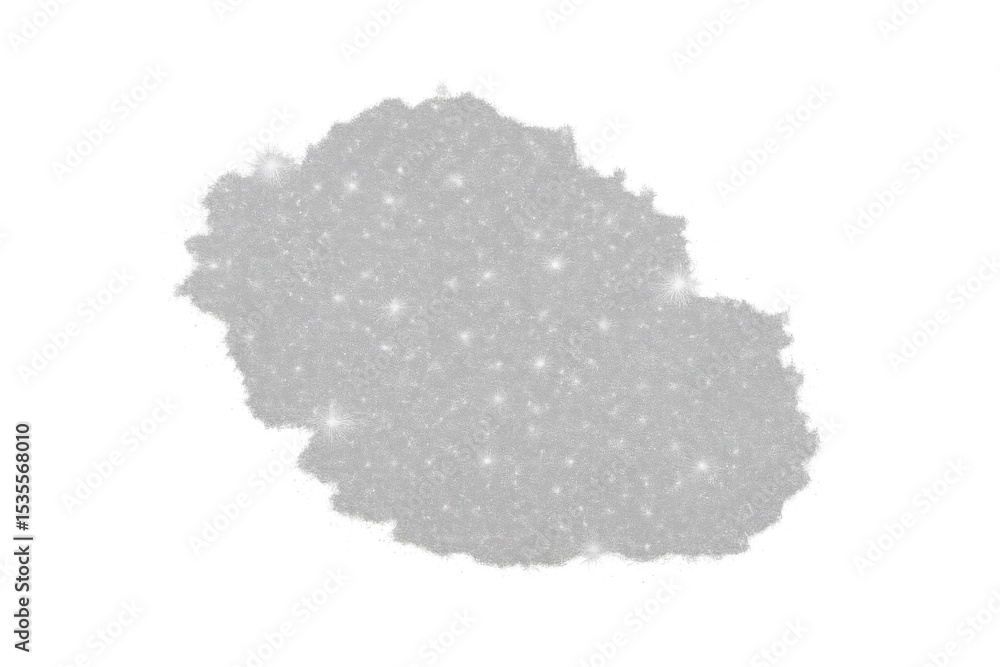 Poster silver glitter swirling into cloud-like pattern, sparkling against transparent backdrop, creating ma