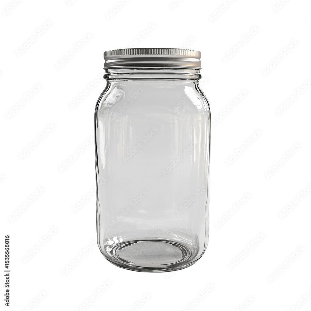 Poster empty glass jar with metal lid, ideal for storage or decoration. this versatile container can be use