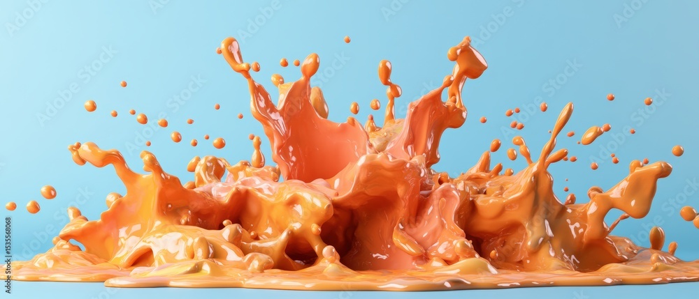 Poster vibrant splash of peach orange paint blending and droplets creating dynamic artistic motion