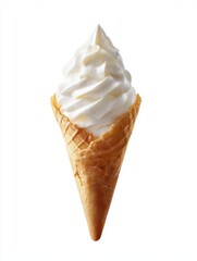 Delicious soft serve ice cream in a crispy waffle cone. Perfect for hot days or summer events. A classic treat that brings joy to all. Ideal for desserts or snacking. AI