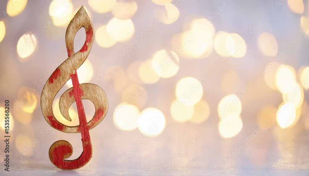 Aufkleber festive wooden treble clef with warm bokeh lights new year photo for web design print media branding