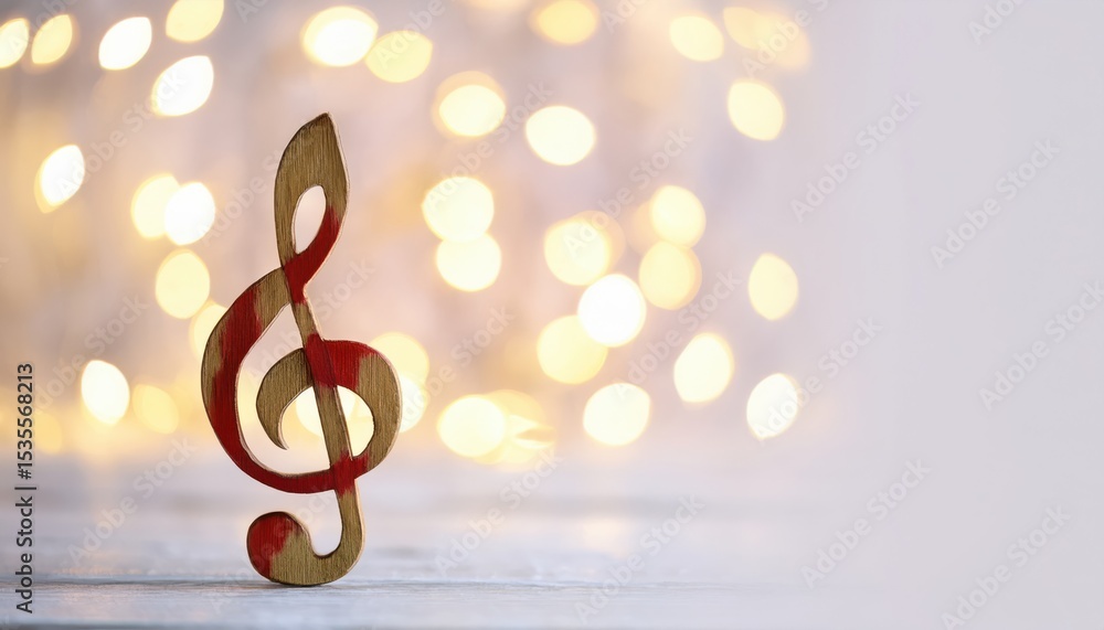 Aufkleber festive wooden treble clef with warm bokeh lights new year photo for web design print media branding