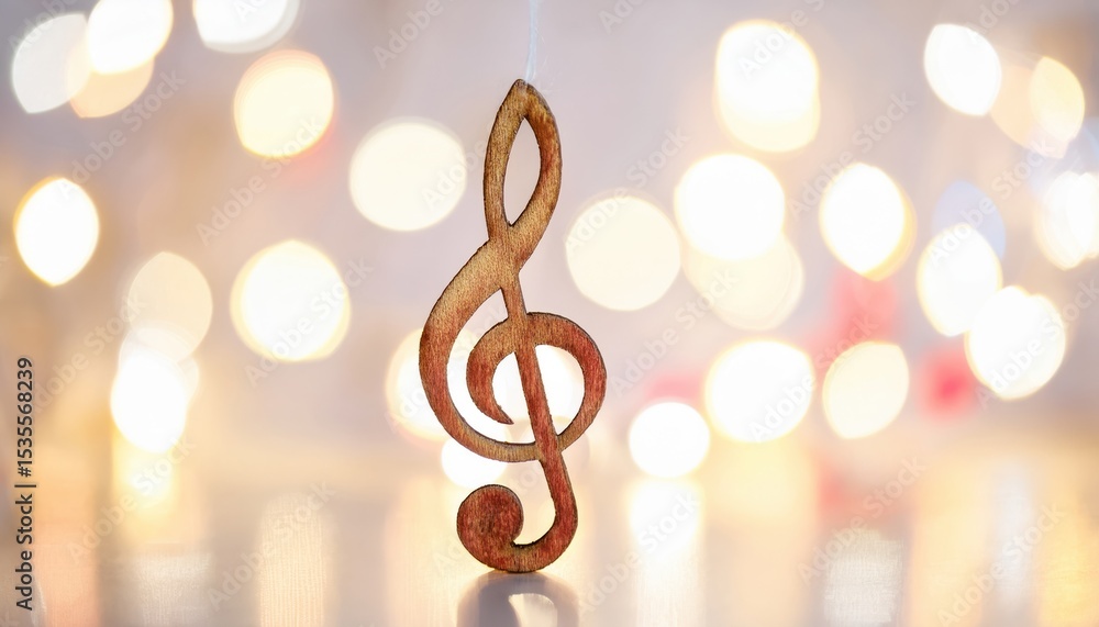 Aufkleber festive wooden treble clef with warm bokeh lights new year photo for web design print media branding