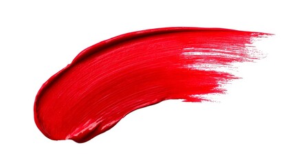 Bright red paint stroke on a white background. This artistic texture showcases bold color and creativity. Perfect for design projects or art illustrations. Capture the essence of creativity. AI