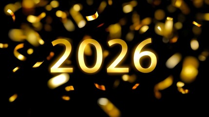 Celebrate the arrival of 2026 with vibrant golden numbers. A festive image capturing excitement and joy. Perfect for New Year celebrations and parties. Bright, cheerful, and striking. AI