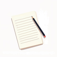 Open notebook with pencil on white background, creativity concept
