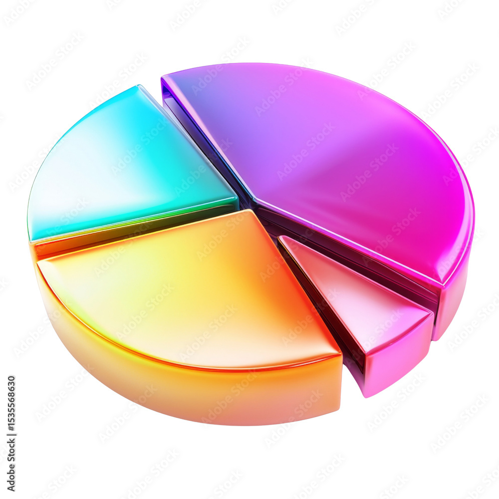 Aufkleber colorful, glossy pie chart with vibrant gradients representing data segments. shiny surface reflects
