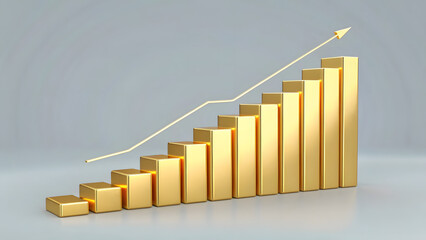 Rising gold prices vector of a gold market graph with rising bars in 3D, solid background, modern design, clean and professional look.