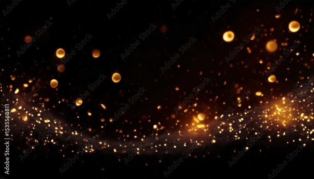Poster dazzling golden bokeh with festive sparkle on dark canvas, perfect for web design, print media, and 