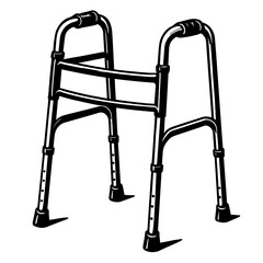 Black and White Medical Walker Vector - Mobility Aid and Support Device Icon