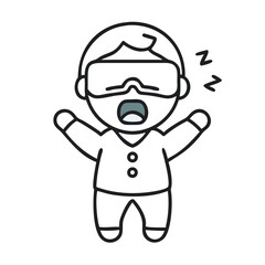 Yawning Boy in Cozy Pajamas Enjoys Fun Moment With VR Glasses