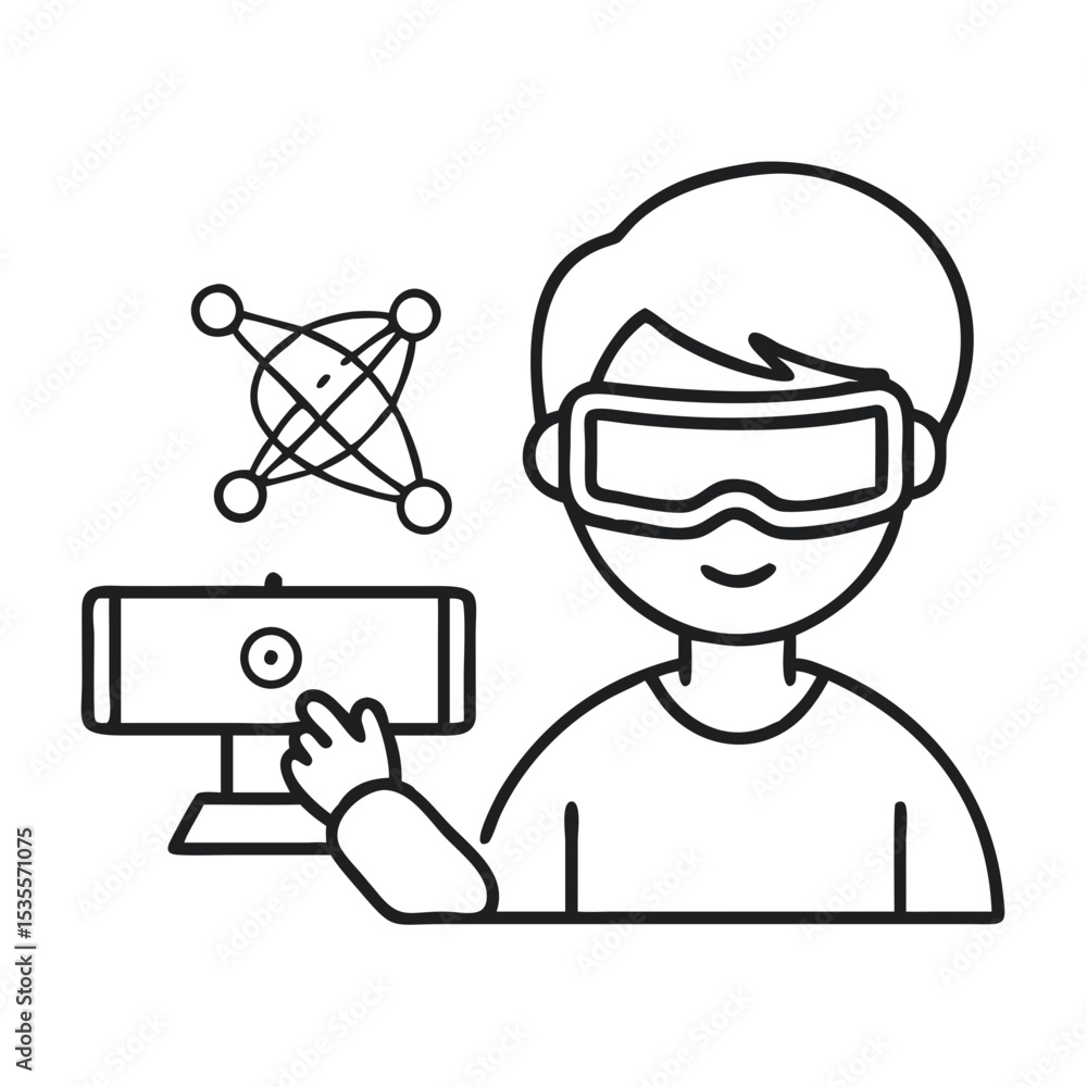 Poster boy uses virtual reality headset to explore learning in classroom setting