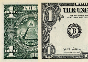 1 dollar US banknote for design purposes. Money of the United States of America.