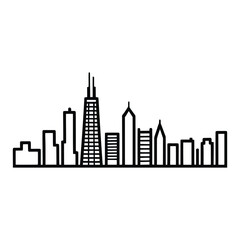 Fototapeta premium Chicago Loop District Skyline Icon, Vector, Illustration, Icon, Outline, Line Art, Silhouette, Logo, White Background.